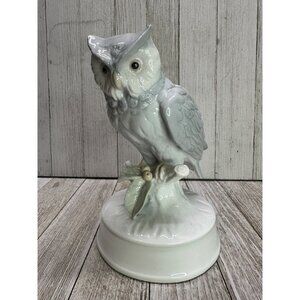 Vintage Owl Figurine Statue Standing On Branch Porcelain White Home Decor 6.5"